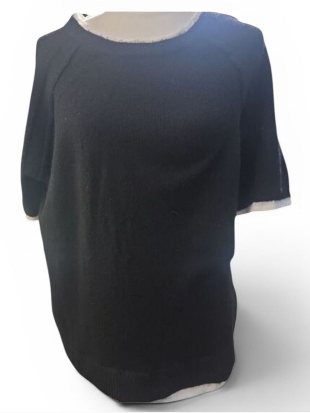 New 1x Design History Black Sweater with White t-shirt Neck Trim Nwt